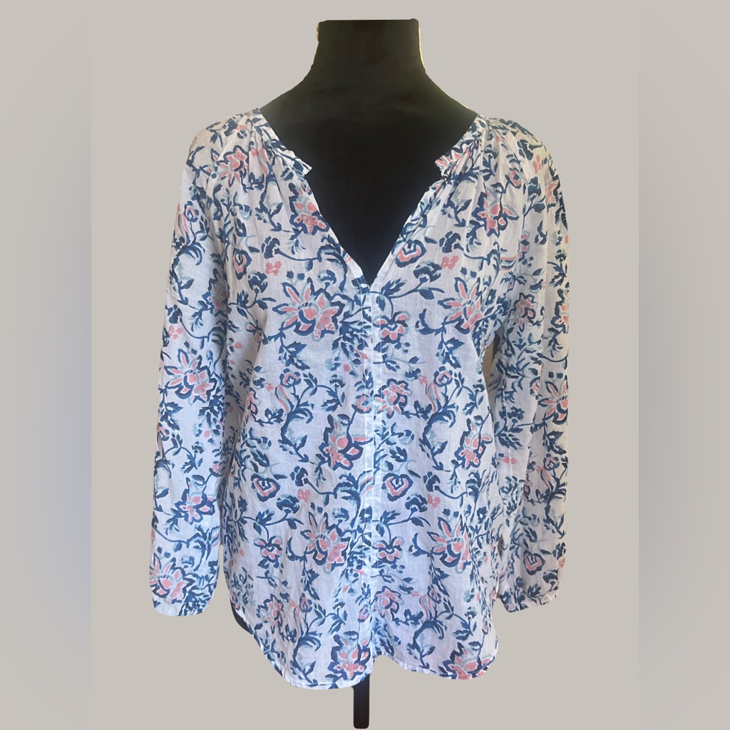 Roberta Roller Rabbit Blue And White Long Sleeve Blouse